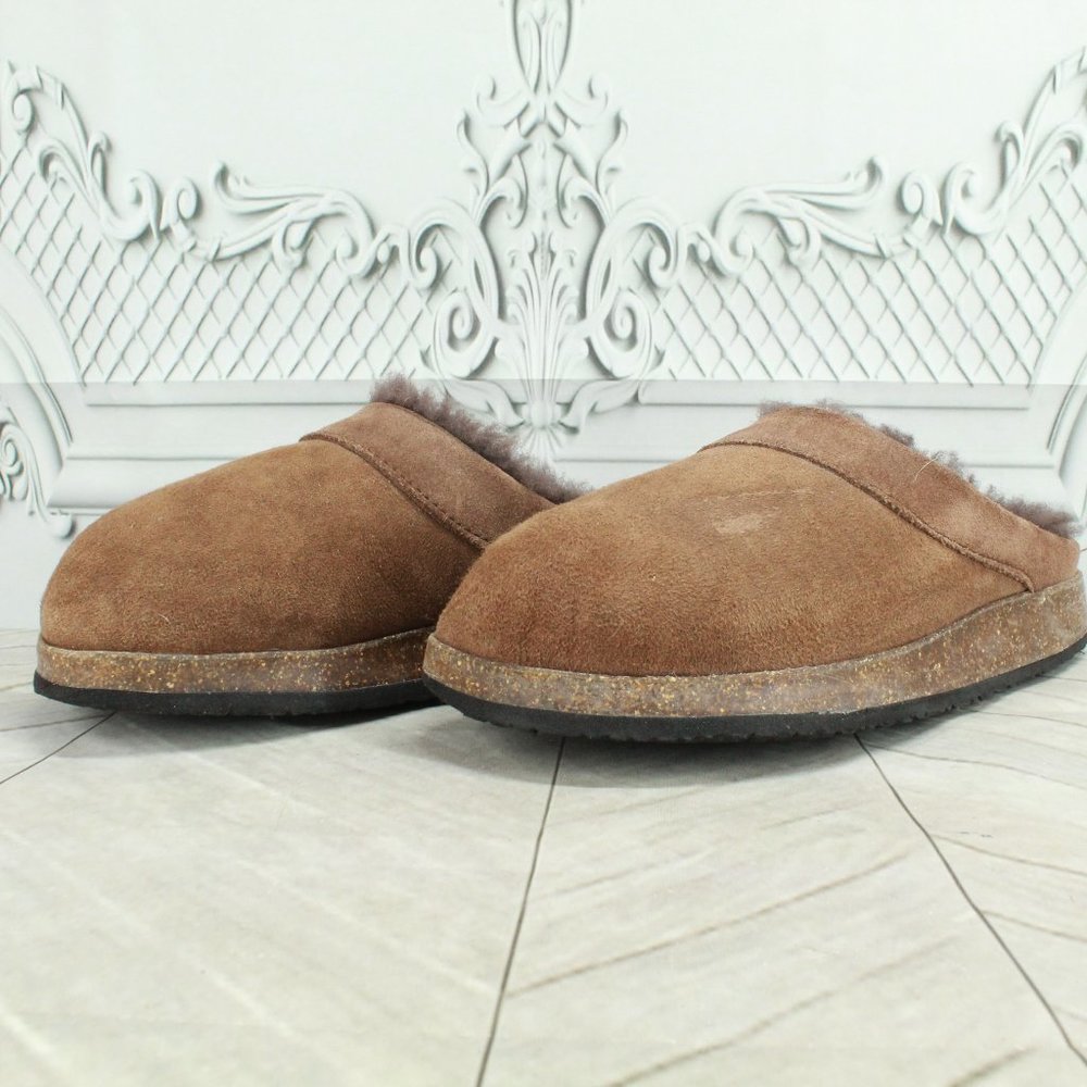 *LL Bean Brown Suede Slip-On Shearling Lined Clogs Slippers Size 10.5 Inches - Picture 2 of 9